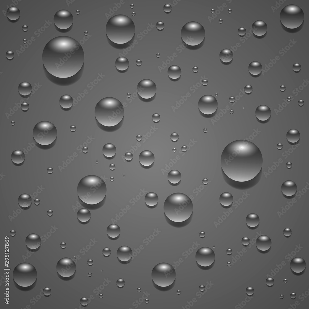 Dew drops isolated on grey background. Vector