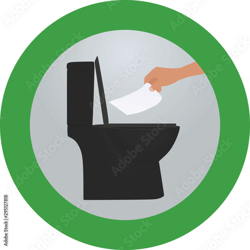 Throw paper to toilette sign. vector illustration