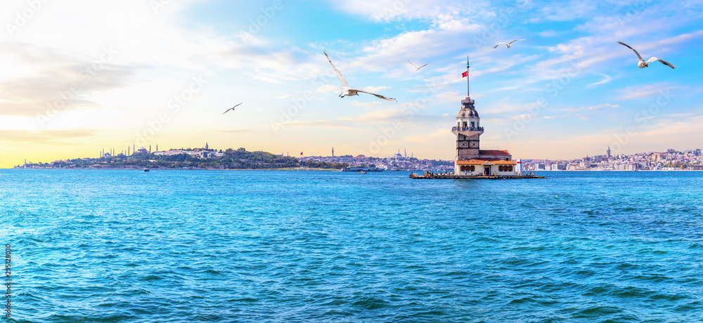 The Maiden's Tower or Leander's Tower, beautiful Istanbul panorama
