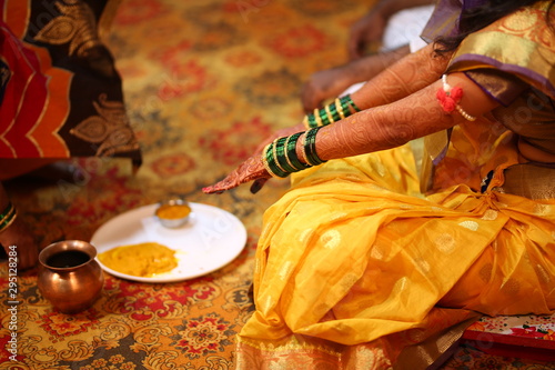 haldi ceremony in maharashtrian hindu marriage in India photo