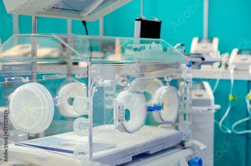 Baby Incubator with phototherapy in the hospital photo