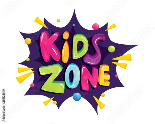 Kids zone banner template. Kids zone vector cartoon logo. Colorful lettering for children's playroom decoration