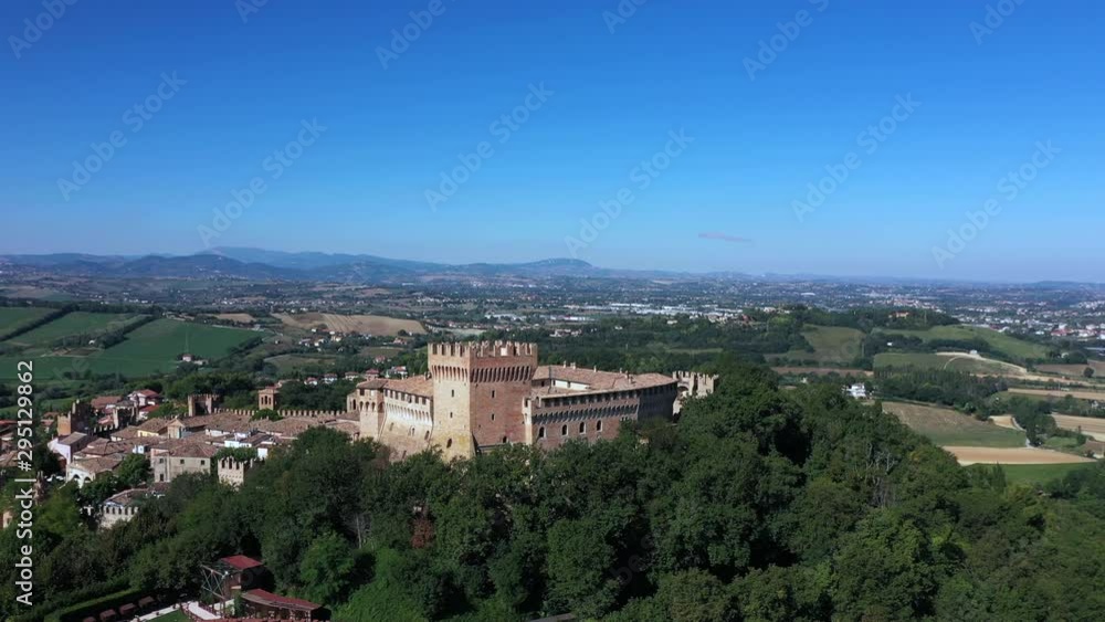 Gradara, small town in the province of Pesaro Urbino. Aerial birds eye view video taken by drone Gradara, small town in the province of Pesaro Urbino. Aerial birds eye view video taken by drone