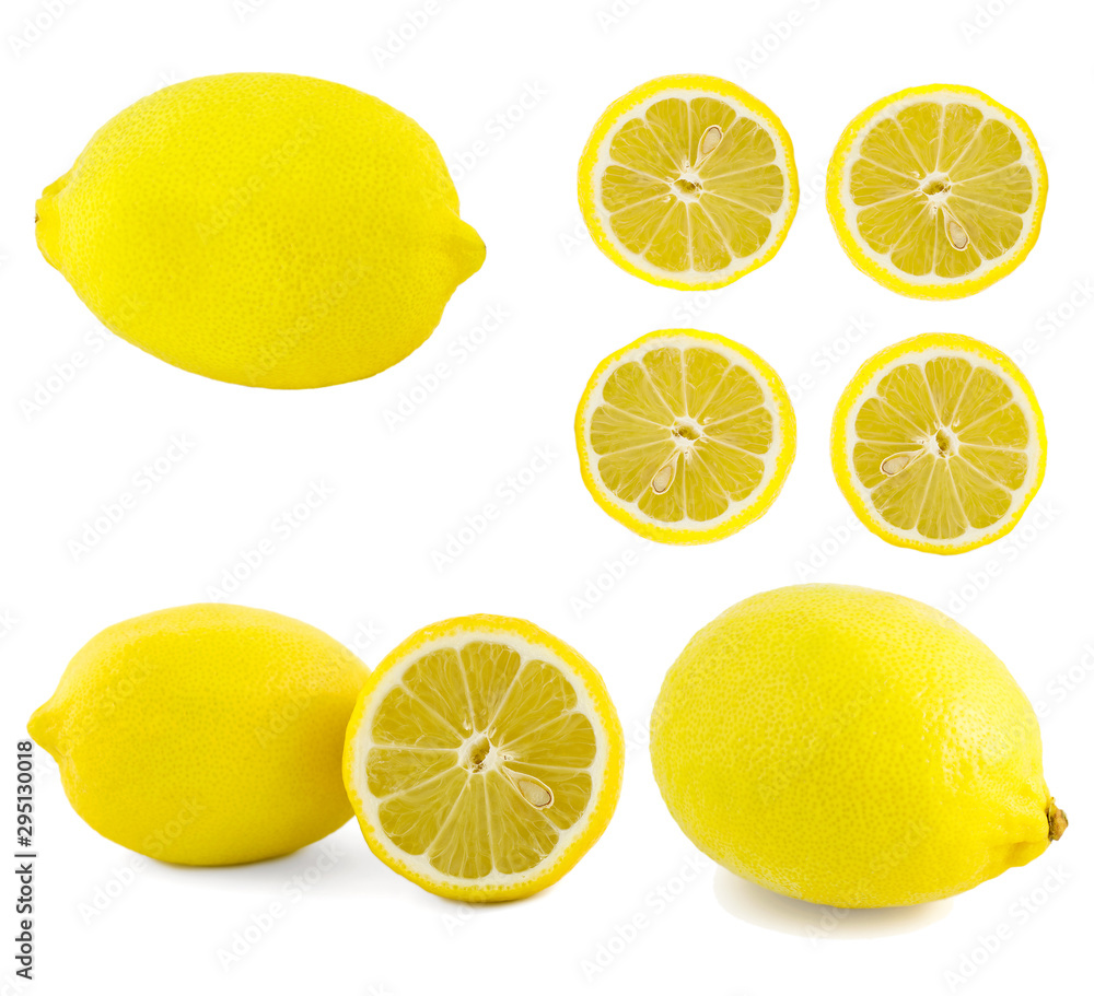 lemon set cut slice Isolated object