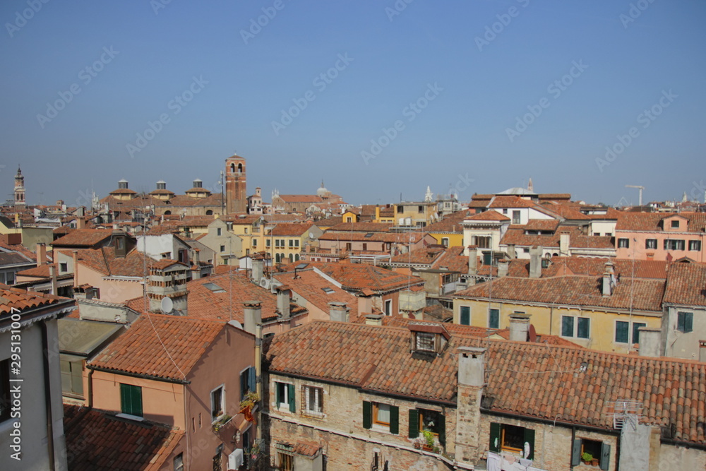 View of Venice from the tower of the Palace of Contarini del Bovolo. The tiled roofs of the houses in which the inhabitants of Venice live