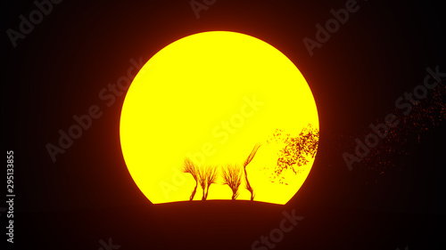 Silhouette of growing tree in a shape of a cat. Eco Concept. 3D rendering.