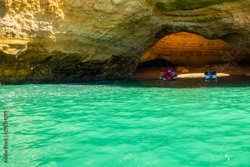The famous Benagil cave (Algar de Benagil) is accessible only by water, on a boat or a kayak, Lagoa, Algarve, Portugal