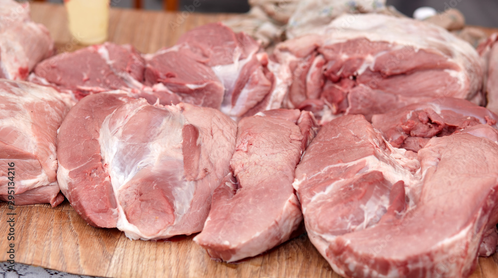 Pork meat.Freshly cut peeled red pork meat