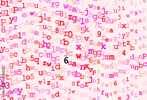 Dark Pink  Yellow vector background with signs of alphabet.