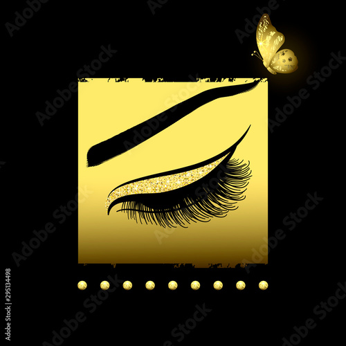 Long Lashes on a Gold Decorative Background