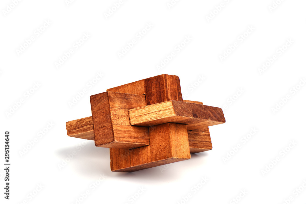 Wooden constructor puzzle oblique knot over white background. Wooden constructor puzzle oblique knot over white background.