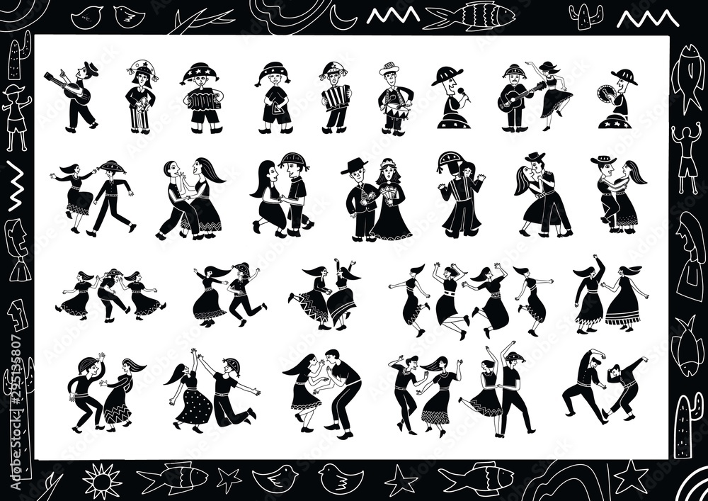 illustration of cordel style music and dance performances illustration of cordel style music and dance performances