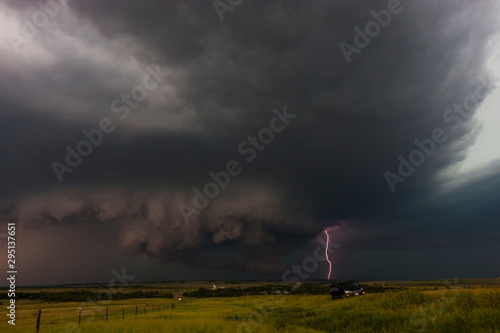 A bolt of lightning hits the ground