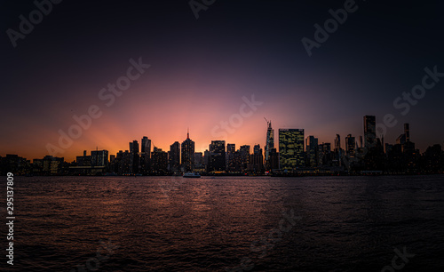 new york city skyline at sunset