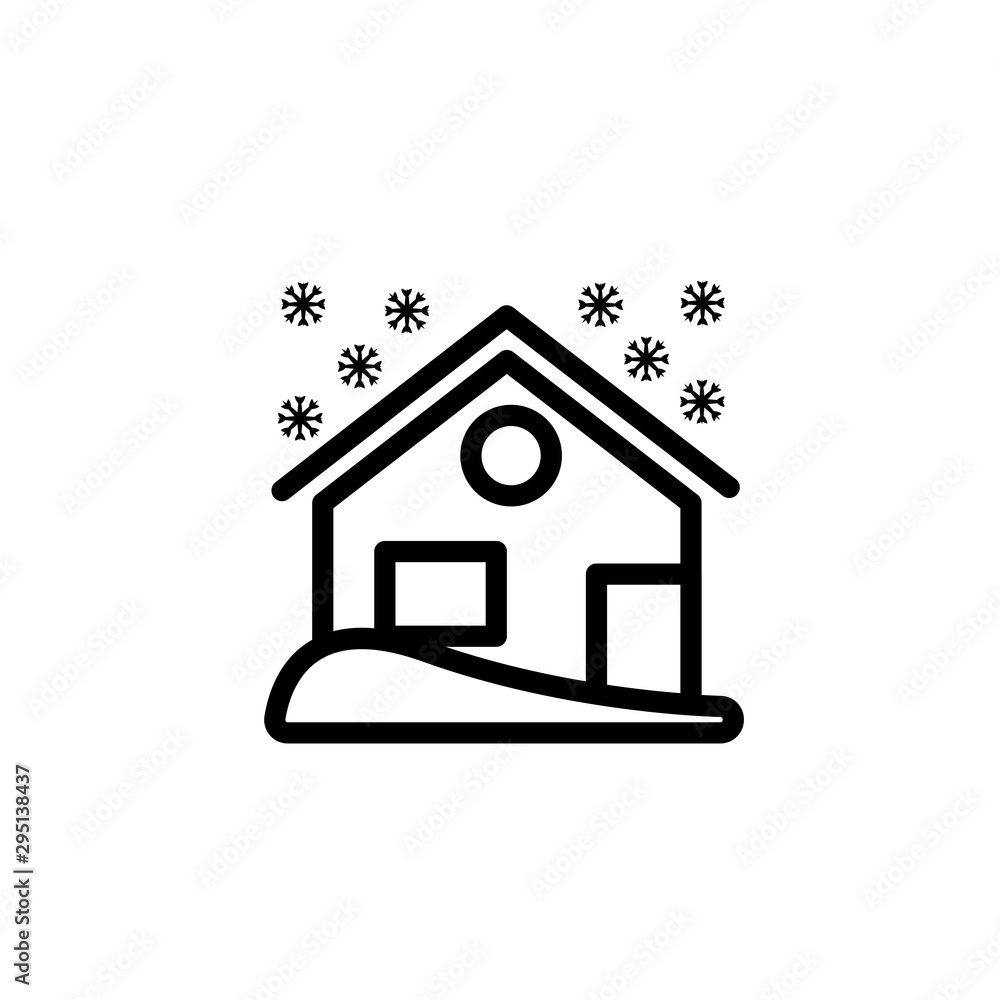 House in snow with christmas tree line icon. Outline symbol of Christmas holidays and festive decoration. Seasonal ornament flat vector illustration. House in snow with christmas tree line icon. Outline symbol of Christmas holidays and festive decoration. Seasonal ornament flat vector illustration.
