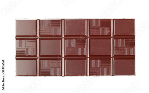 Dark Chocolate Tablet. Directly Above. Isolated on white backgro