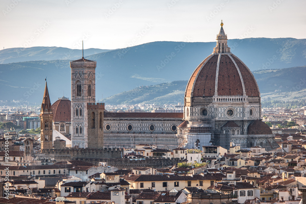 Florence skyline with Duomo. Basilica di Santa Maria del Fiore, Basilica of Saint Mary of the Flower in Florence, Italy