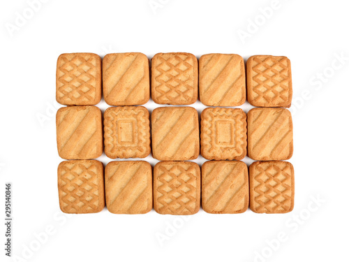 Biscuit Background. Directly Above. Isolated with shadow on whit