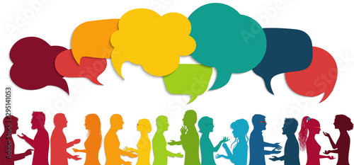 Communication group people. Speech bubble cloud. Talking crowd. Network silhouette profile. Communicate. Community diverse people. Social networking information