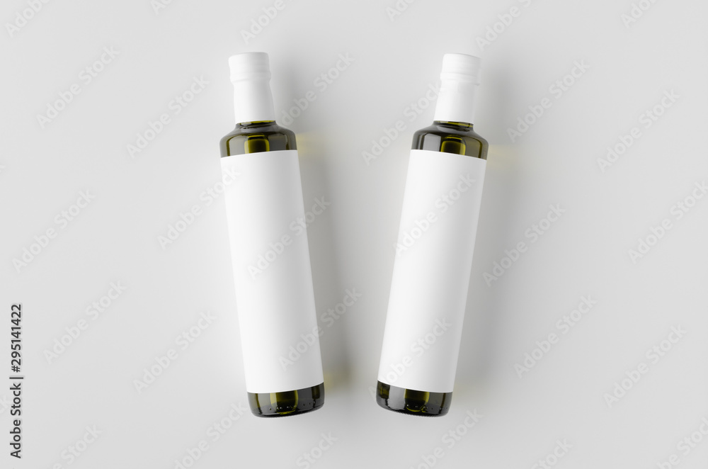 Olive / sunflower / sesame oil bottle mockup. Top view, blank label. Olive / sunflower / sesame oil bottle mockup. Top view, blank label.
