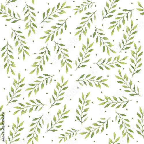 Watercolor leaves on a white seamless background. Use for invitations, greetings, birthdays and weddings.