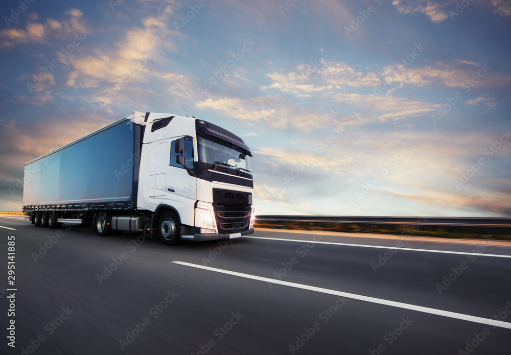 European truck vehicle with dramatic sunset light