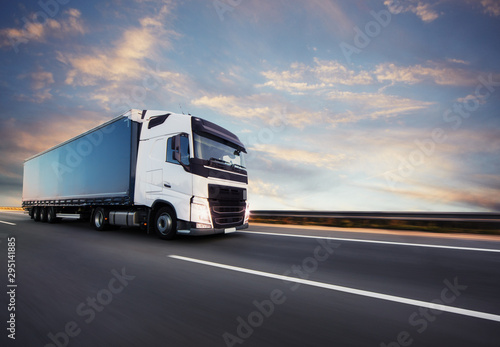 European truck vehicle with dramatic sunset light