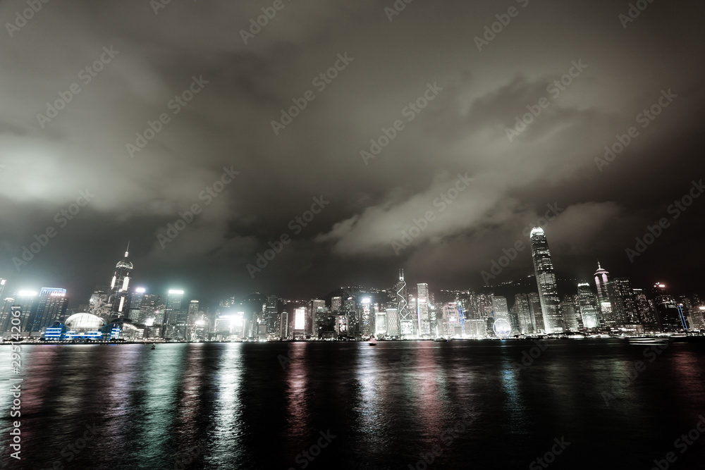 Colourful skyline and the famous Victoria Harbour in Hong Kong, SAR of China, seen from Kowloon