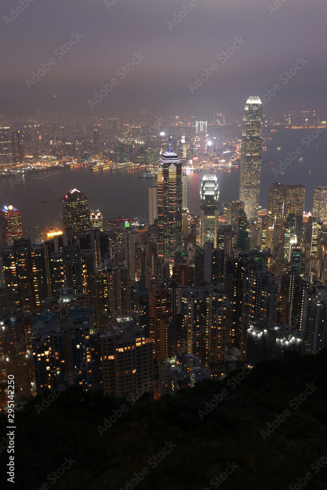 Skyline of Hong Kong and the Victoria Harbour seen from Victoria Peak on Hong Kong Island, SAR of China