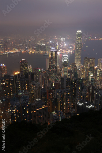 Skyline of Hong Kong and the Victoria Harbour seen from Victoria Peak on Hong Kong Island, SAR of China