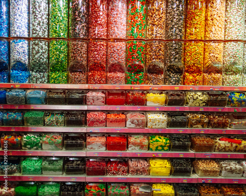 colorful candy store shelves with variety of flavors