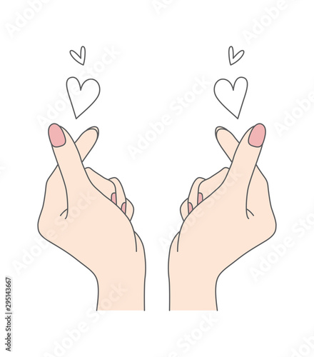 Korean symbol of love with your fingers. Korean love sign in the shape of a heart. Vector Illustration.