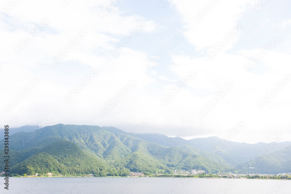 Kawaguchiko, Japan. View of hills across Lake Kawaguchi.