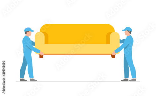 Porters carry sofa. isolated on white background