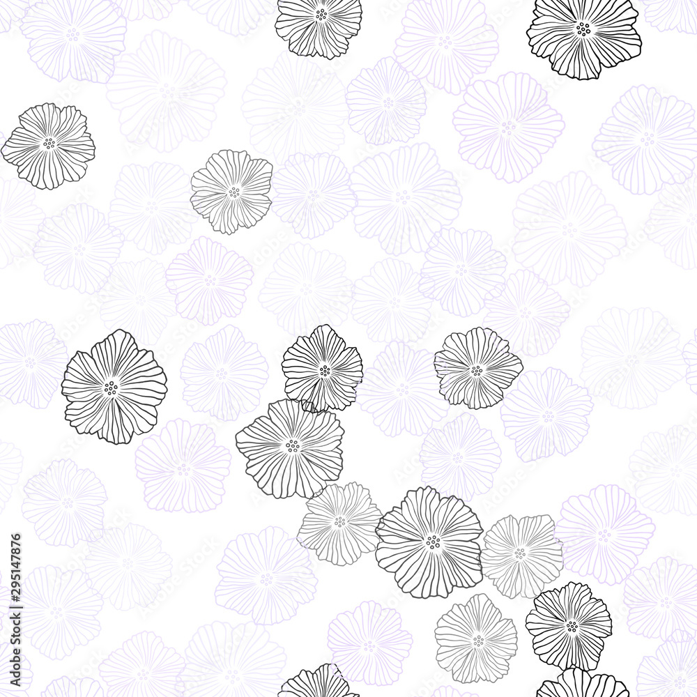 Light Purple vector seamless natural background with flowers. Colorful illustration in doodle style with flowers. Texture for window blinds, curtains.