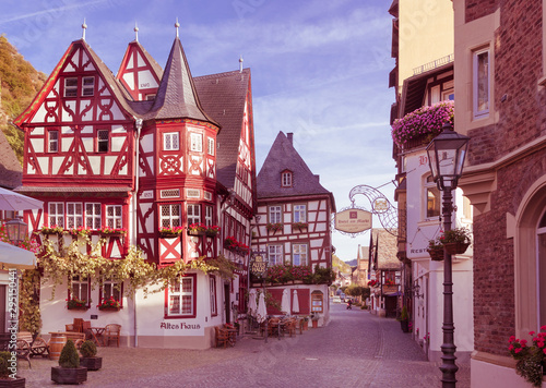 Bacharch, Germany, 09.20.2019, Half-timbered buildings in the old town of Bacharch. Rhine Valley © karlo54