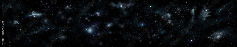 Panorama of the universe. Starry sky. Nebulae and galaxies