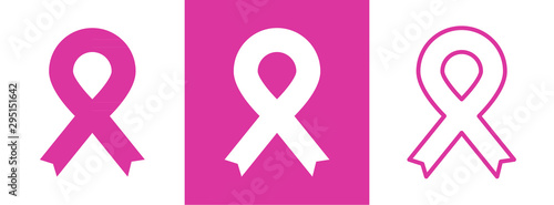 Pink ribbon. Breast cancer awareness. Three styles. Vector illustration, flat design