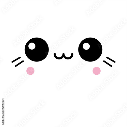 Vector illustration of a cute kawaii anime happy cat face with pink cheeks  and whiskers. Stock Vector | Adobe Stock