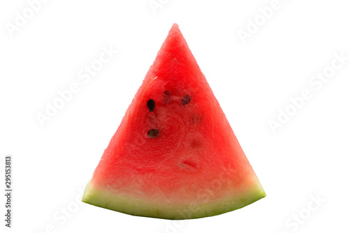 Juicy watermelon slice isolated on white background.