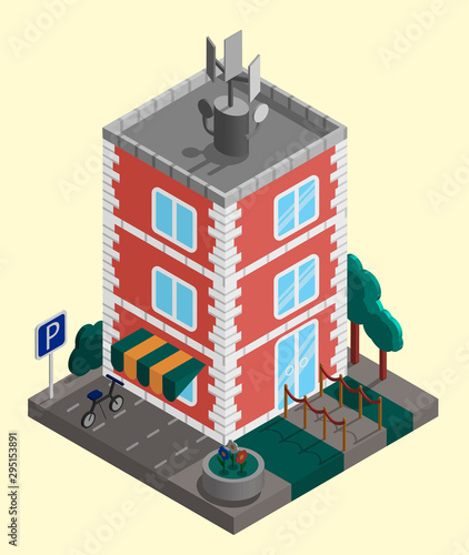Red brick vector isometric house