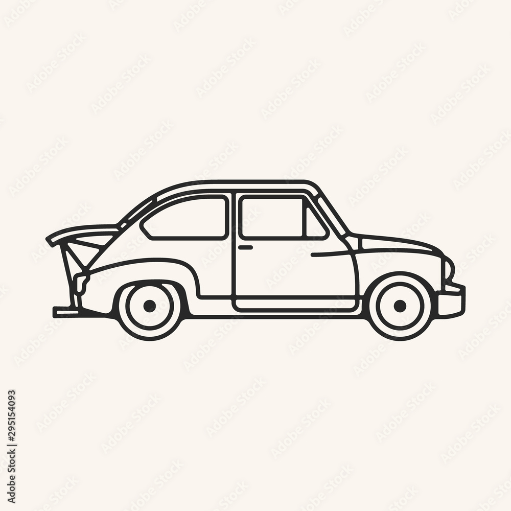 Vector illustration of a vintage 1960s Touring car in outline style.