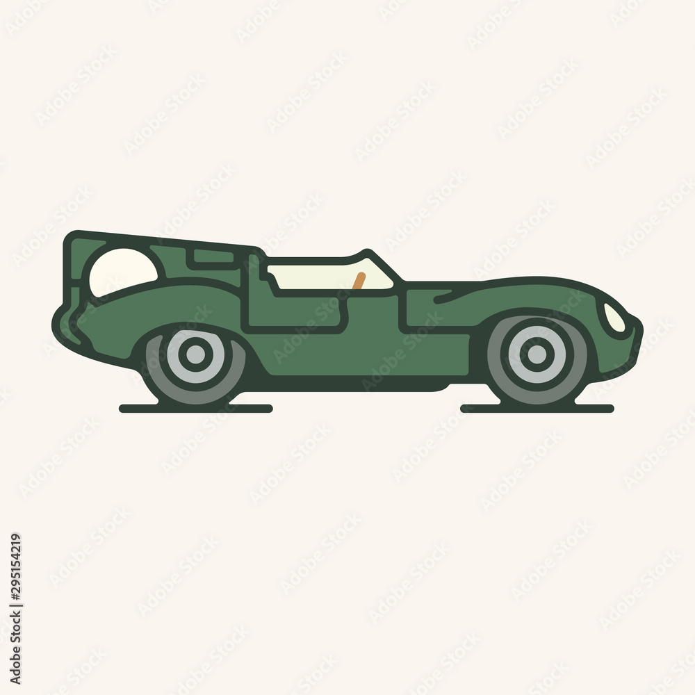 Vector illustration of a vintage green 1950s endurance sports car.