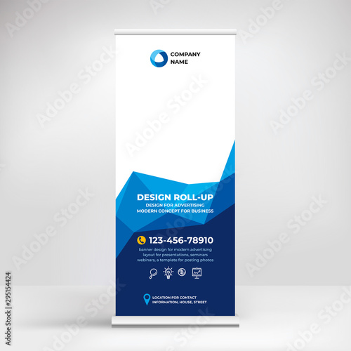 Creative advertising banner roll-up, stand for conferences, seminars, exhibitions, cool graphic background in vector