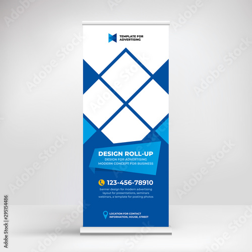 Creative advertising banner roll-up, stand for conferences, seminars, exhibitions, cool graphic background in vector