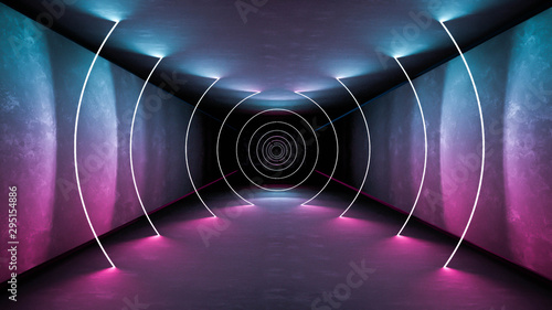 Принти на полотні Night club interior lights 3d render for laser show. Glowing lin