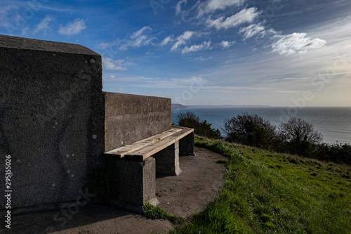 Bench seat overlooking Whitsand Bay Looe Cornwall photo