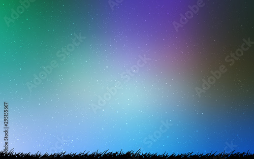 Light Blue, Green vector background with astronomical stars. Blurred decorative design in simple style with galaxy stars. Smart design for your business advert.