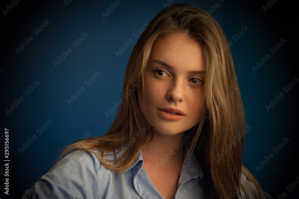 portrait of fashion model beautiful girl with freckles in studio, close up, beautiful girl young woman portrait of fashion model beautiful girl with freckles in studio, close up, beautiful girl young woman