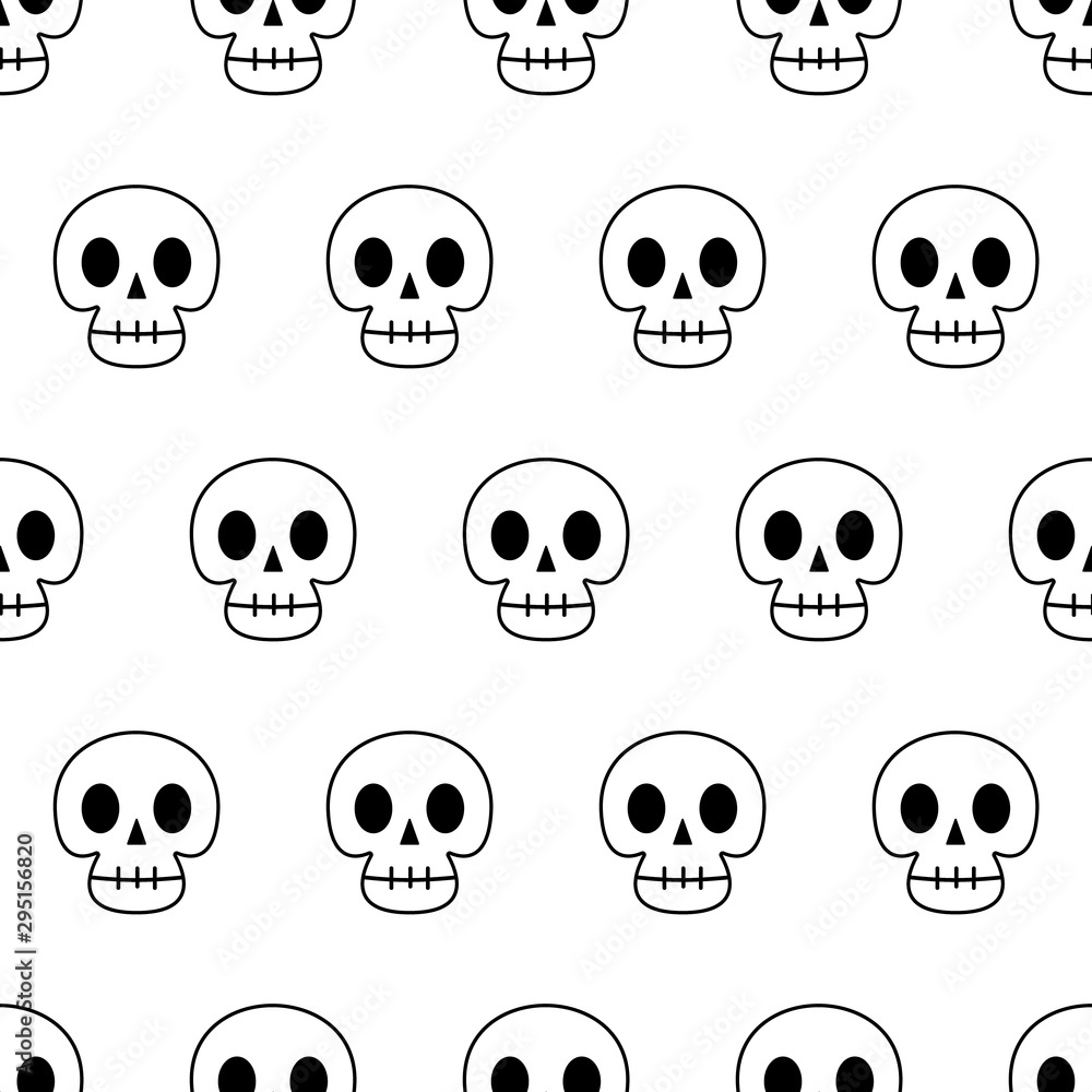 Vector seamless pattern of cute skulls on a white background. Vector seamless pattern of cute skulls on a white background.